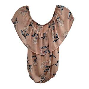 Sienna Sky Women's Ruffle Off Shoulder Short Sleeve Top Pink/Multi Floral M